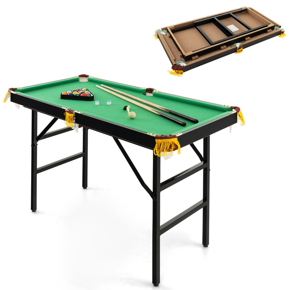 LIVSK Opvouwbare Biljarttafel - Compleet met 16 Ballen en 2 Keuen - Stabiele Constructie - Eenvoudig Op te Bergen - 122 x 64 x 78