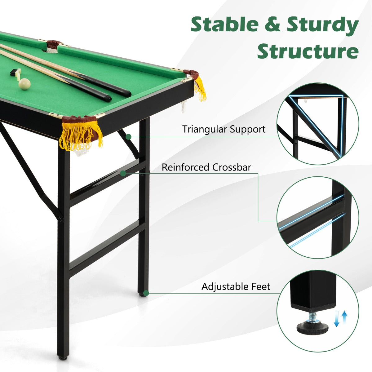LIVSK Opvouwbare Biljarttafel - Compleet met 16 Ballen en 2 Keuen - Stabiele Constructie - Eenvoudig Op te Bergen - 122 x 64 x 78