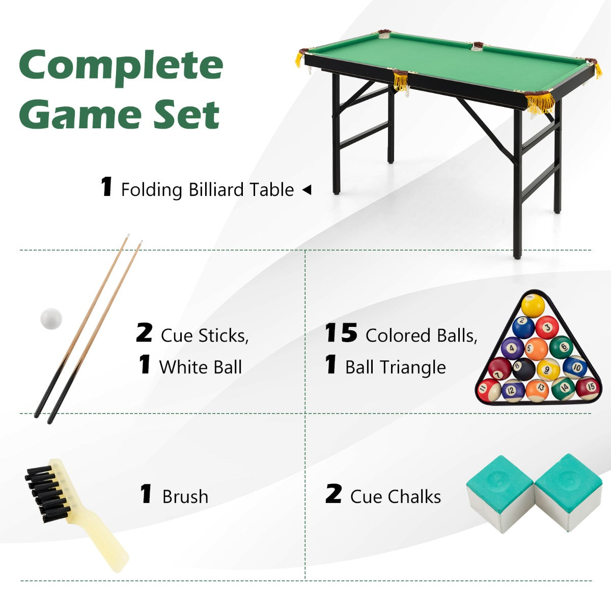 LIVSK Opvouwbare Biljarttafel - Compleet met 16 Ballen en 2 Keuen - Stabiele Constructie - Eenvoudig Op te Bergen - 122 x 64 x 78