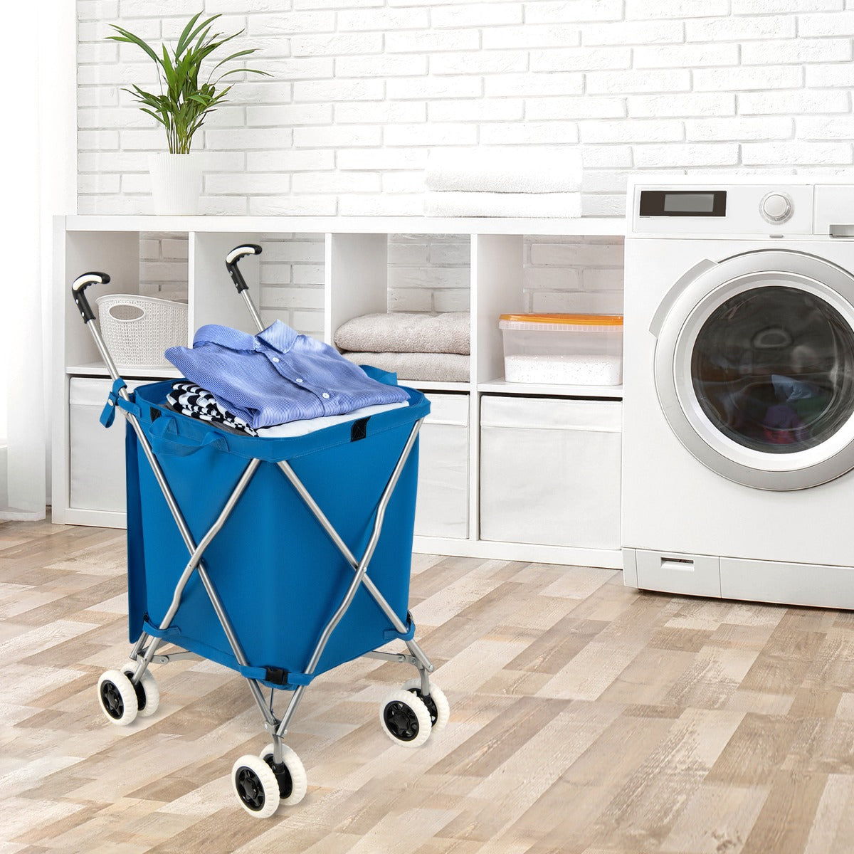 LIVSK Opvouwbare Boodschappentrolley - Waterdichte Voering - Stabiel Stalen Frame - 90L Capaciteit - Stille Wielen - Blauw