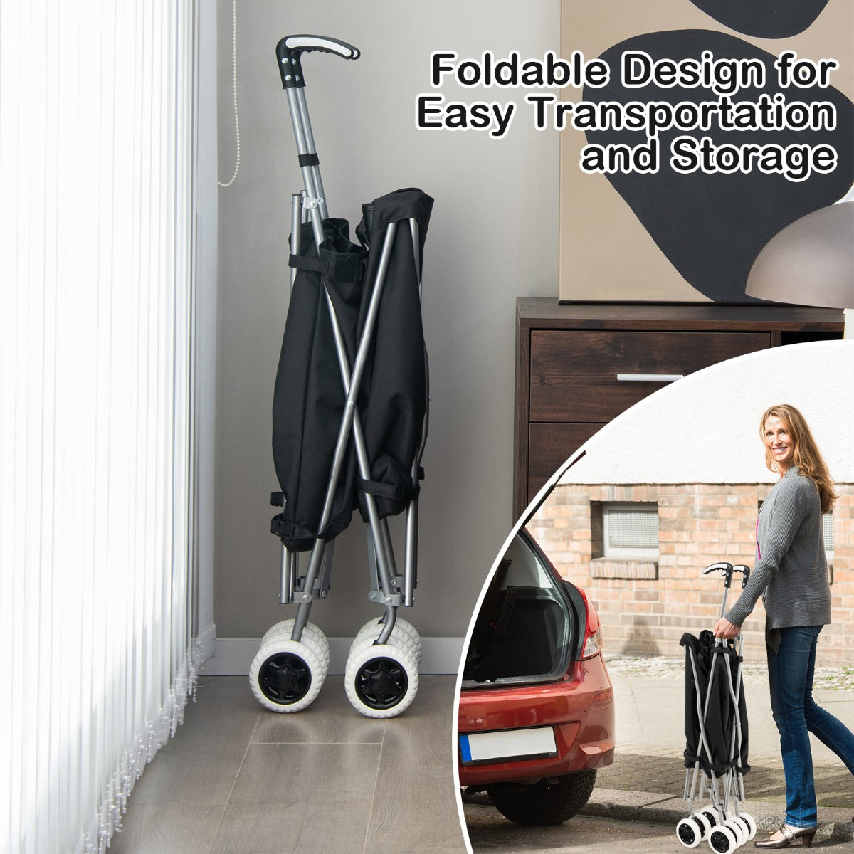 LIVSK Opvouwbare Boodschappentrolley - Waterdichte Voering - Robuust Stalen Frame - 90L Capaciteit - Geruisloze Wielen - Zwart