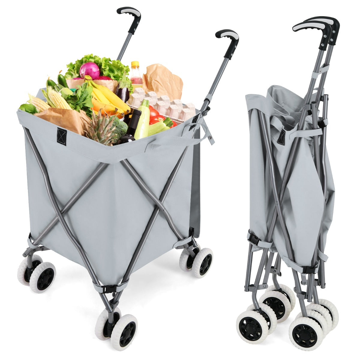LIVSK Inklapbare Boodschappentrolley - Waterdichte Binnenvoering - Robuust Metalen Frame - 90 l - Tot 55 kg - Grijs