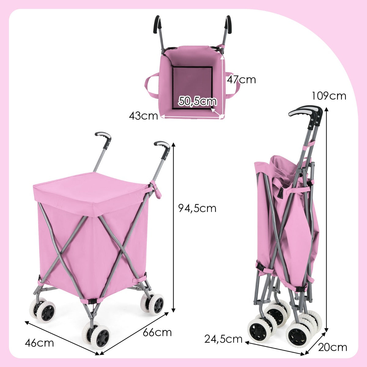 LIVSK Inklapbare Boodschappentrolley - Waterdichte Voering - 90L Capaciteit - Stevig Metalen Frame - Compact en Lichtgewicht -