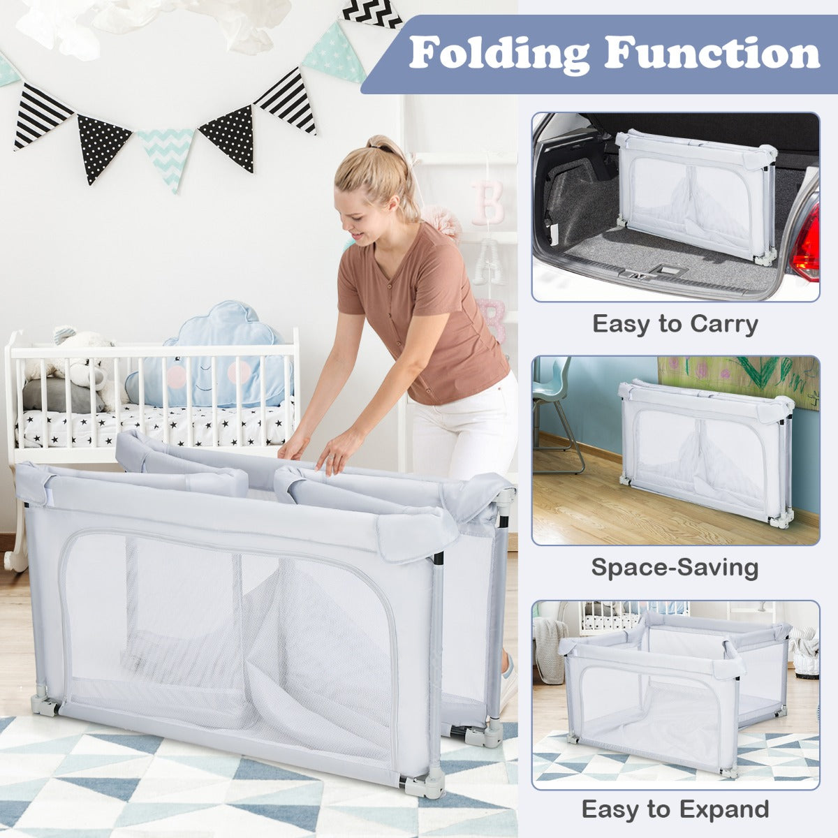 LIVSK Opvouwbare Baby Speelhoek - 50 Oceaanballen - 4 Handgrepen - Veilig en Duurzaam - 124 x 124 x 70 cm - Grijs