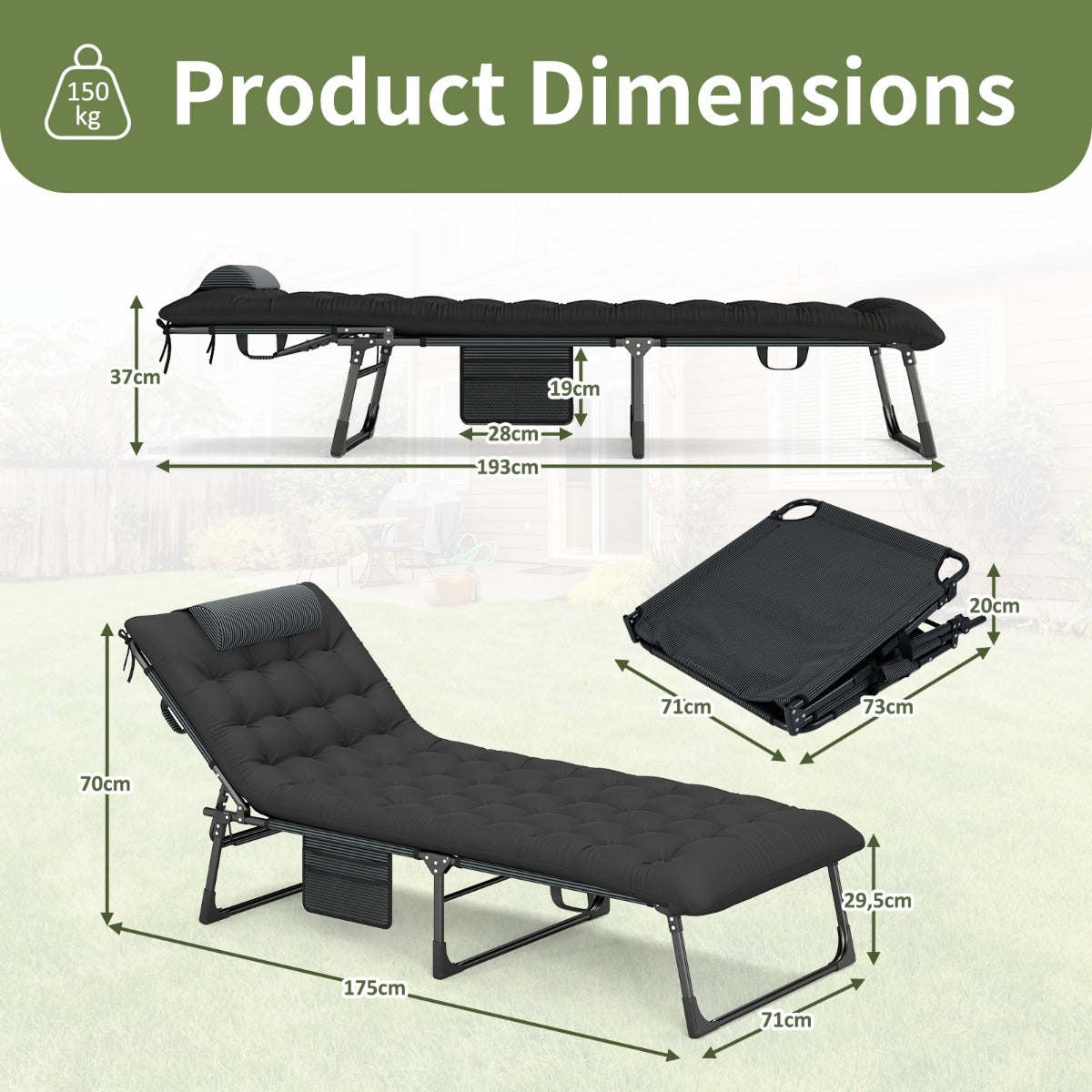 Livsk costway opvouwbare campingligstoel opvouwbaar bed met afneembare zachte matras 2