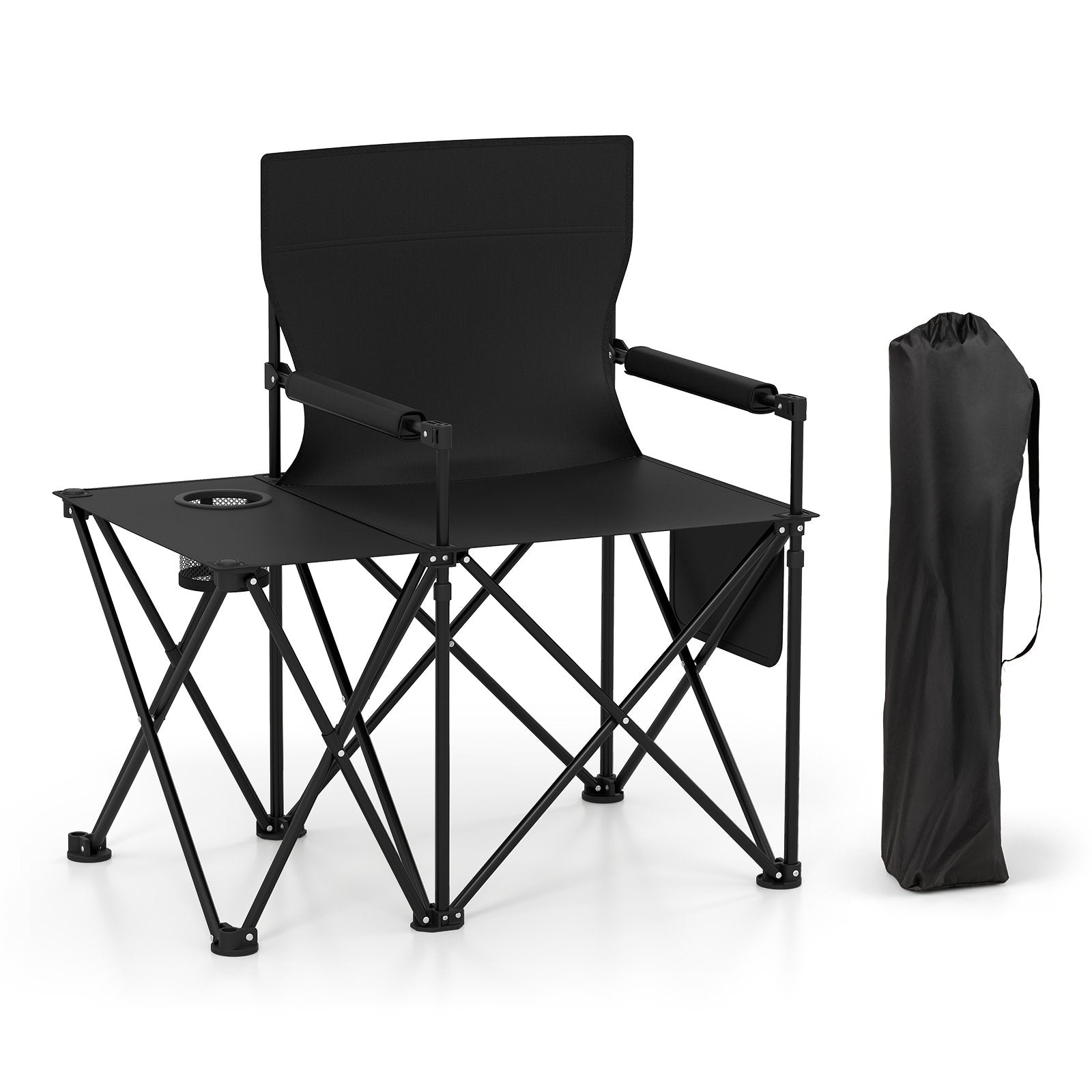 LIVSK Picknickstoel Set - Opvouwbaar met Zijtafel en Bekerhouder - Duurzaam en Comfortabel - Tot 150 kg - Zwart