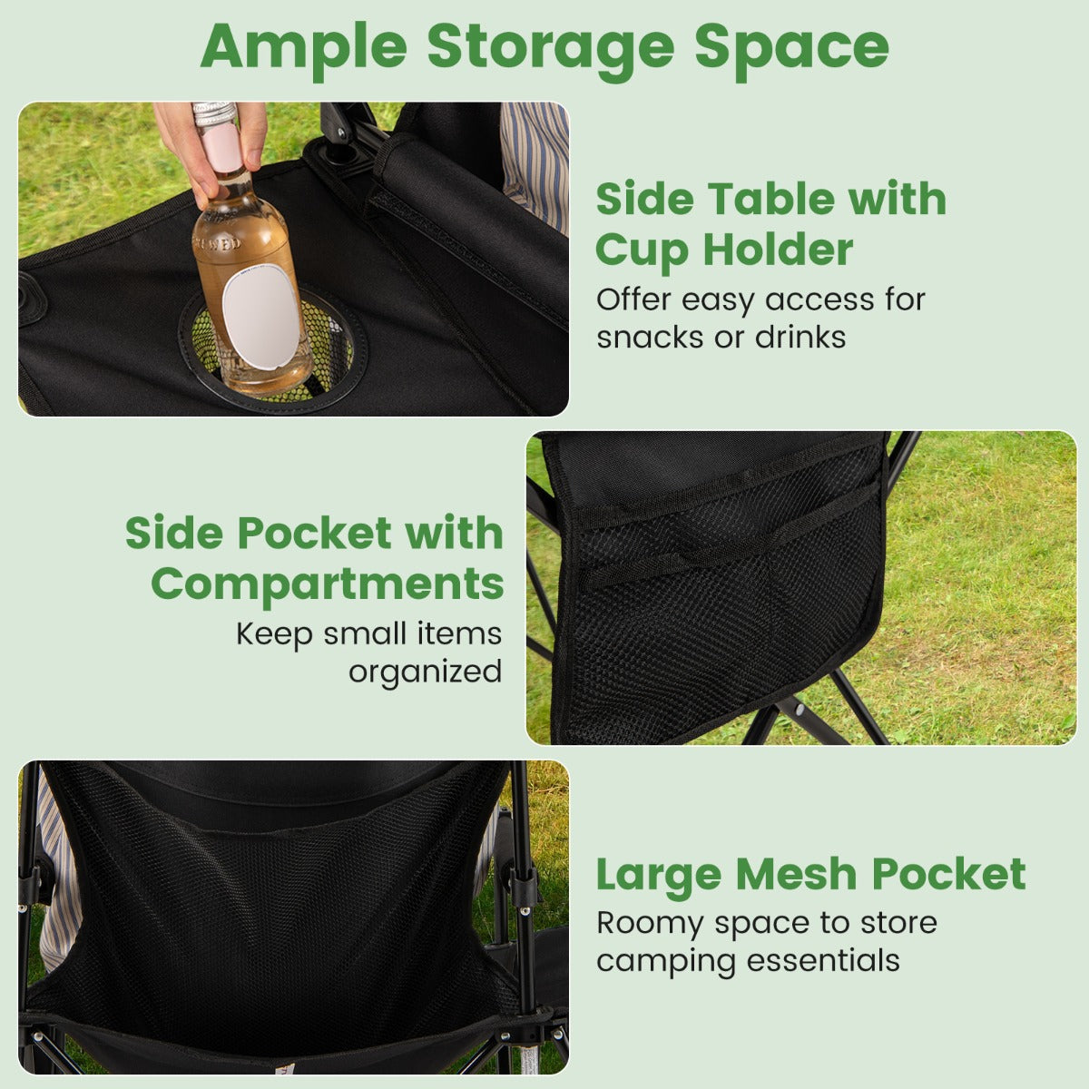 LIVSK Picknickstoel Set - Opvouwbaar met Zijtafel en Bekerhouder - Duurzaam en Comfortabel - Tot 150 kg - Zwart