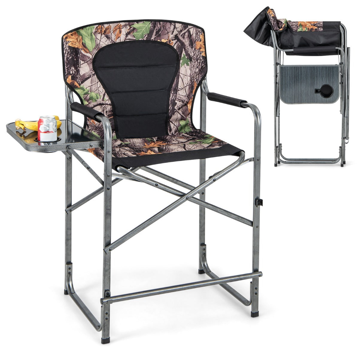 LIVSK Camouflage Campingstoel - Inklapbaar met Voetensteun en Bekerhouder - Ergonomisch en Draagbaar - Tot 150 kg -
