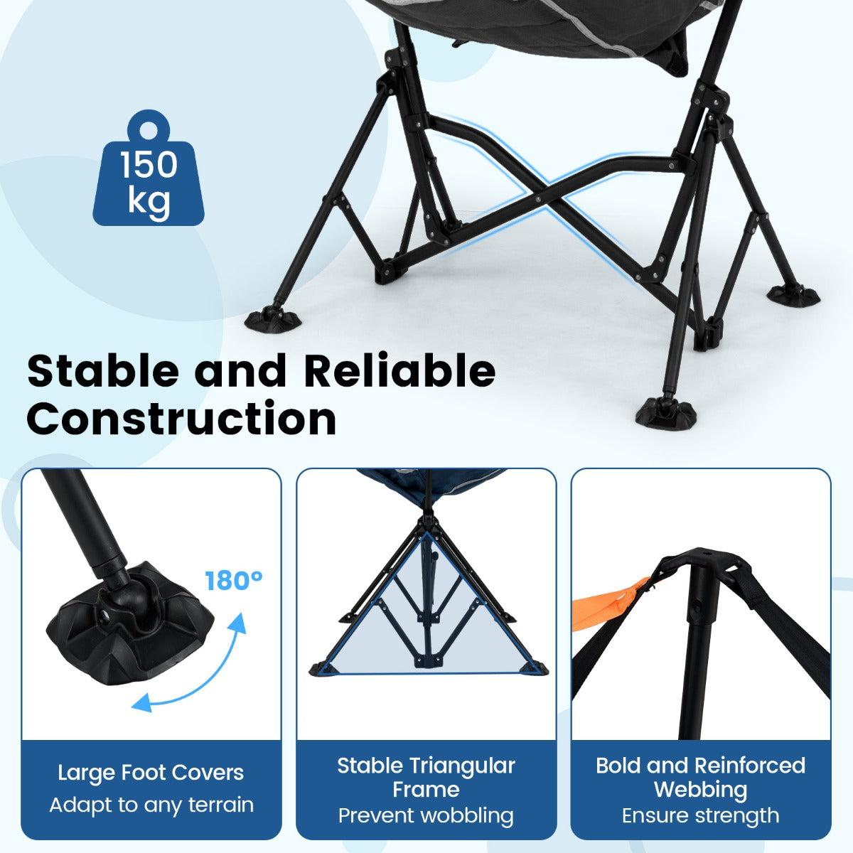 LIVSK Oversized Campingstoel - Verstelbare Rugleuning - Gevoerd Comfort - Inclusief Draagtas - Tot 150 kg - Zwart