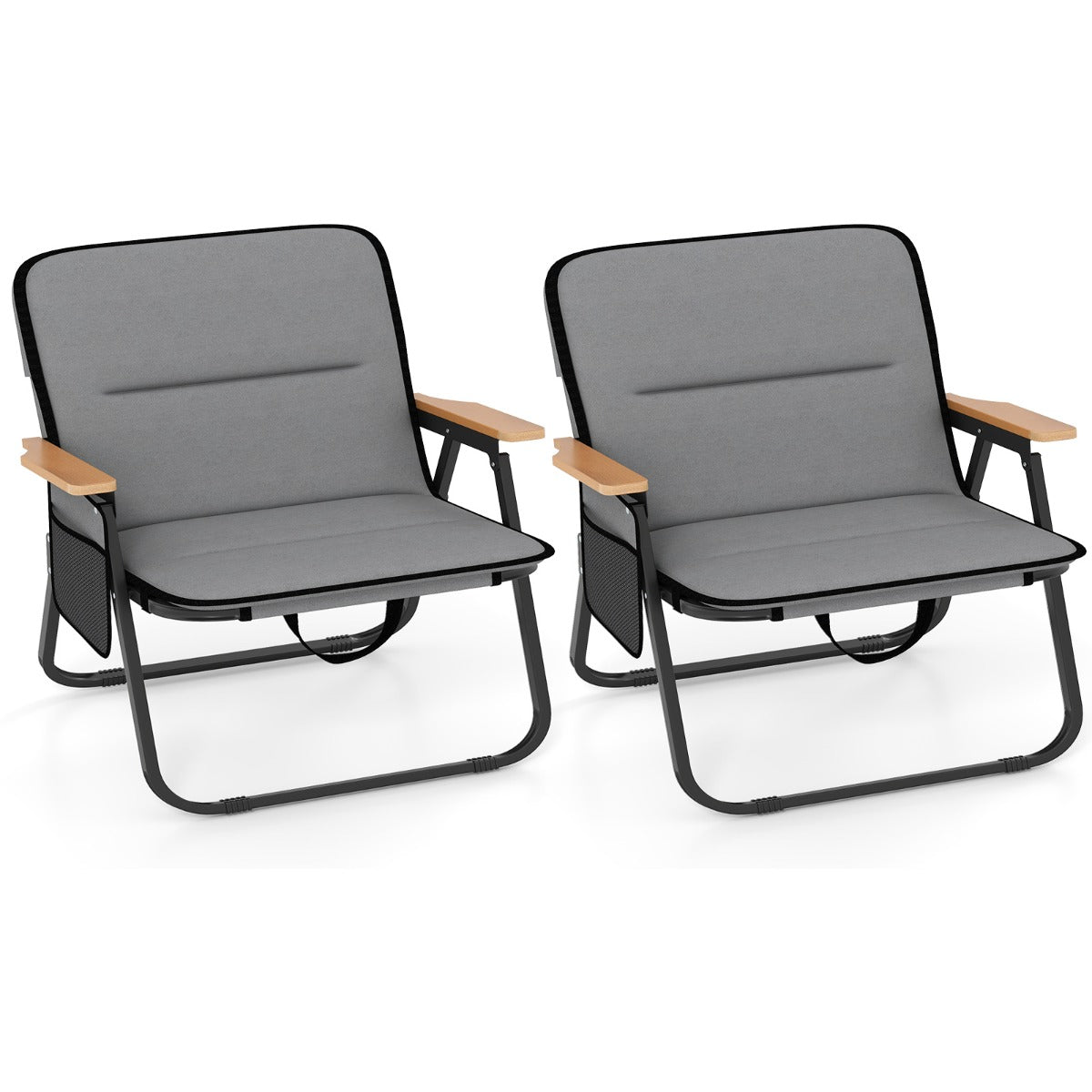 LIVSK Opvouwbare Tuinstoelen Set van 2 - Draagvermogen 150 kg - Ergonomisch met Afneembaar Kussen - Inclusief Zijvak - Grijs