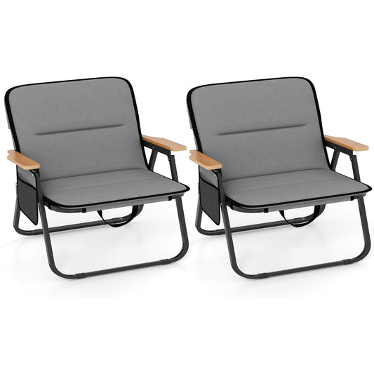 LIVSK Opvouwbare Tuinstoelen Set van 2 - Draagvermogen 150 kg - Ergonomisch met Afneembaar Kussen - Inclusief Zijvak - Grijs