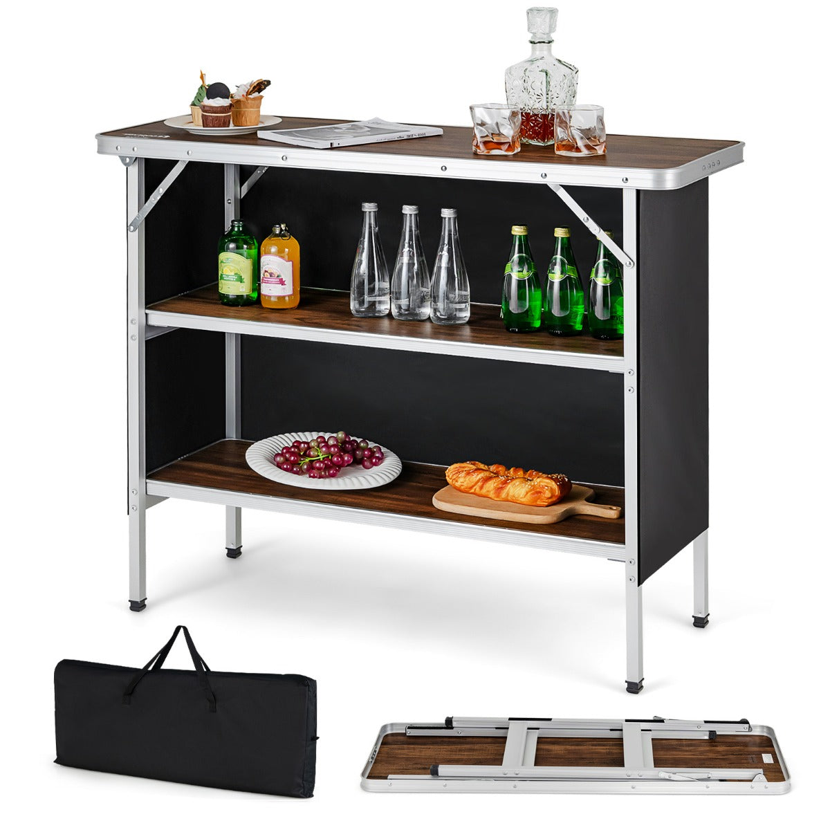 LIVSK Opvouwbare Campingtafel - Lichtgewicht Aluminium - Inclusief Opbergtas - Ruime Opbergruimte - 110 x 38 x 88 cm - Koffie en