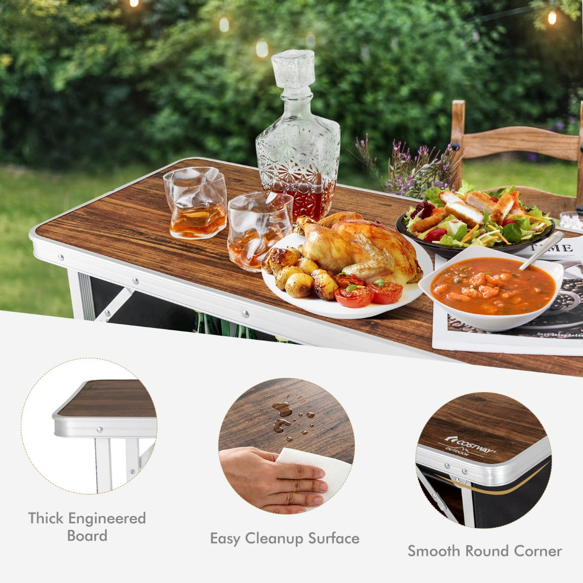 LIVSK Opvouwbare Campingtafel - Lichtgewicht Aluminium - Inclusief Opbergtas - Ruime Opbergruimte - 110 x 38 x 88 cm - Koffie en