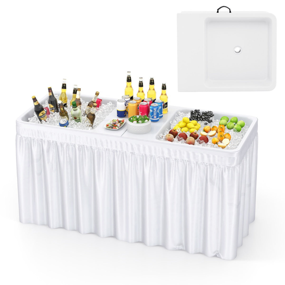 LIVSK Koeltafel met Dubbele Spoelbak - Opvouwbaar en Draagbaar - Weerbestendig HDPE - Tot 100 kg - Wit