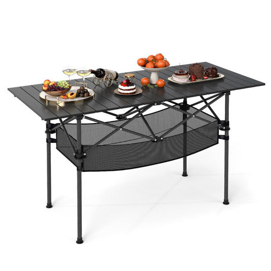 LIVSK Opvouwbare Campingtafel - Aluminium - Eenvoudig op te zetten - Draagtas en netmand inbegrepen - Tot 100 kg - Zwart