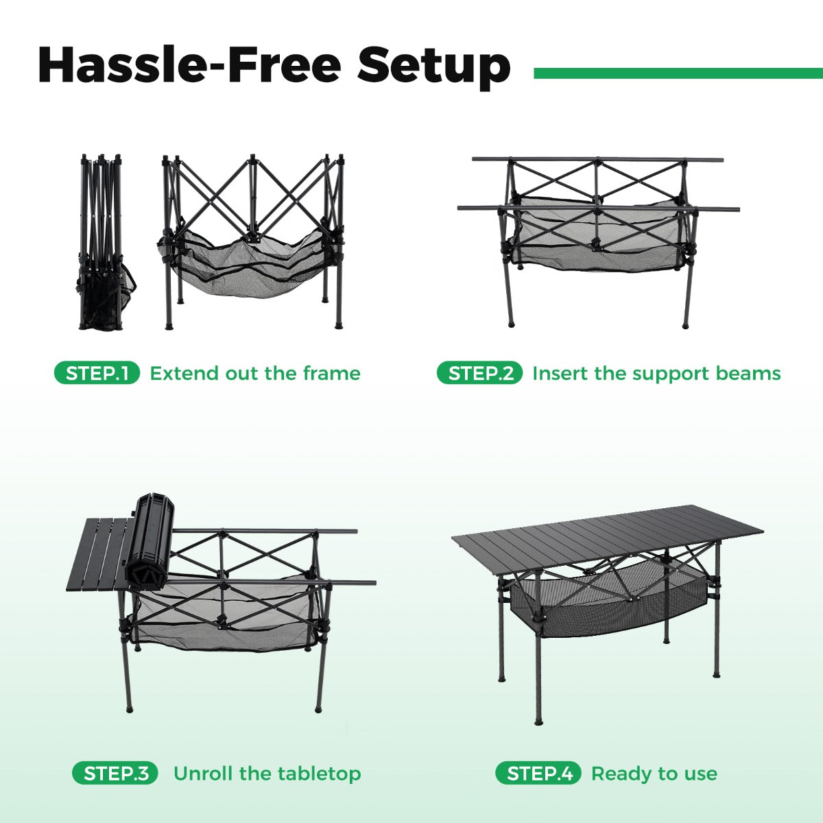 LIVSK Opvouwbare Campingtafel - Aluminium - Eenvoudig op te zetten - Draagtas en netmand inbegrepen - Tot 100 kg - Zwart