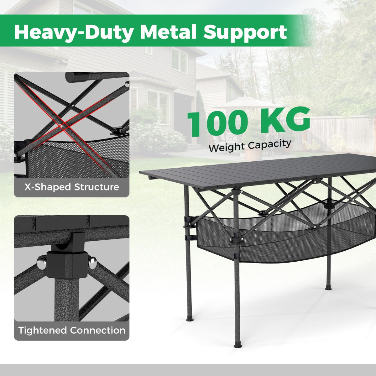 LIVSK Opvouwbare Campingtafel - Aluminium - Eenvoudig op te zetten - Draagtas en netmand inbegrepen - Tot 100 kg - Zwart