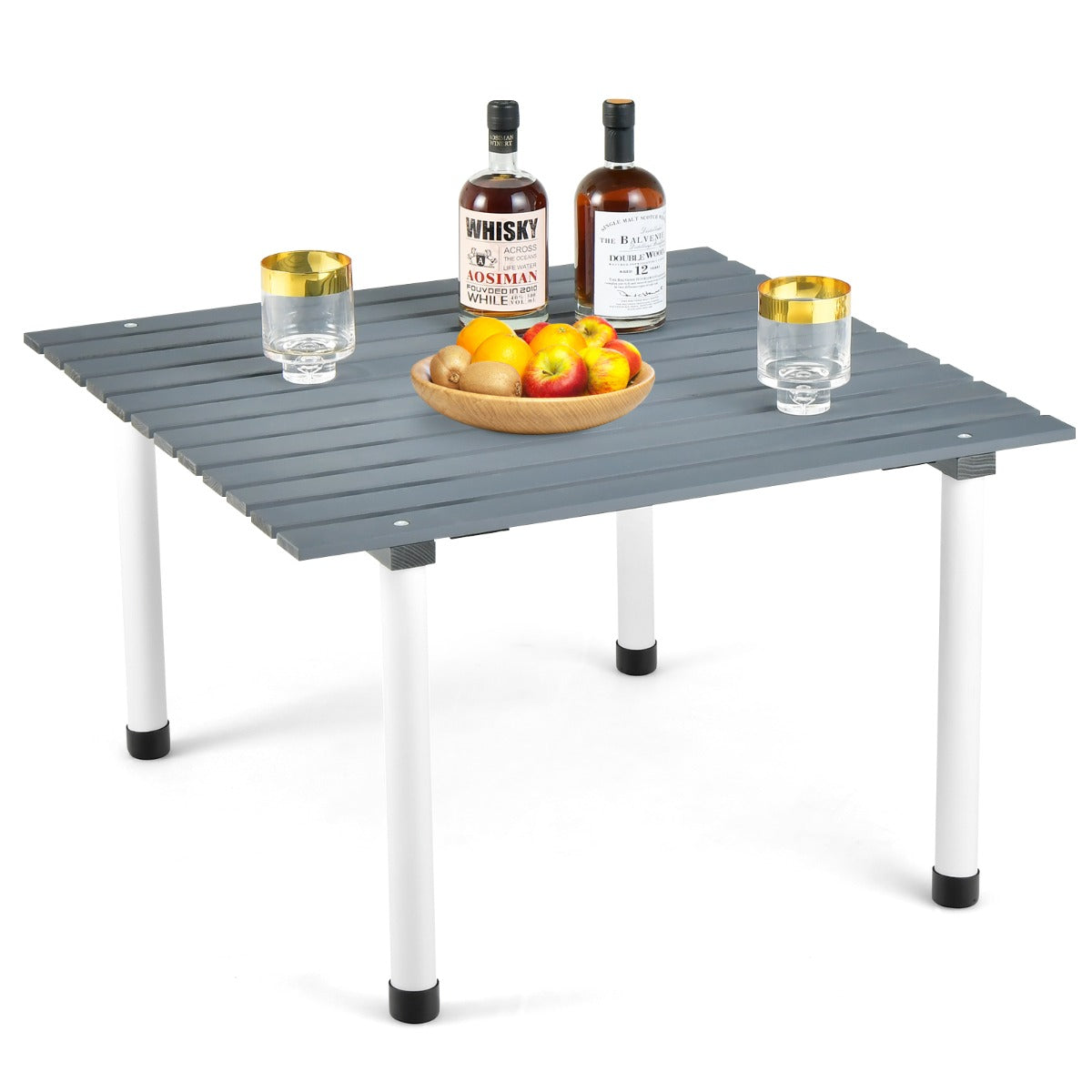 LIVSK Opvouwbare Campingtafel - Natuurlijk Dennenhout - Oprolbaar Blad - Draagtas - Voor 4 Personen - 69 x 69 x 42 cm - Grijs