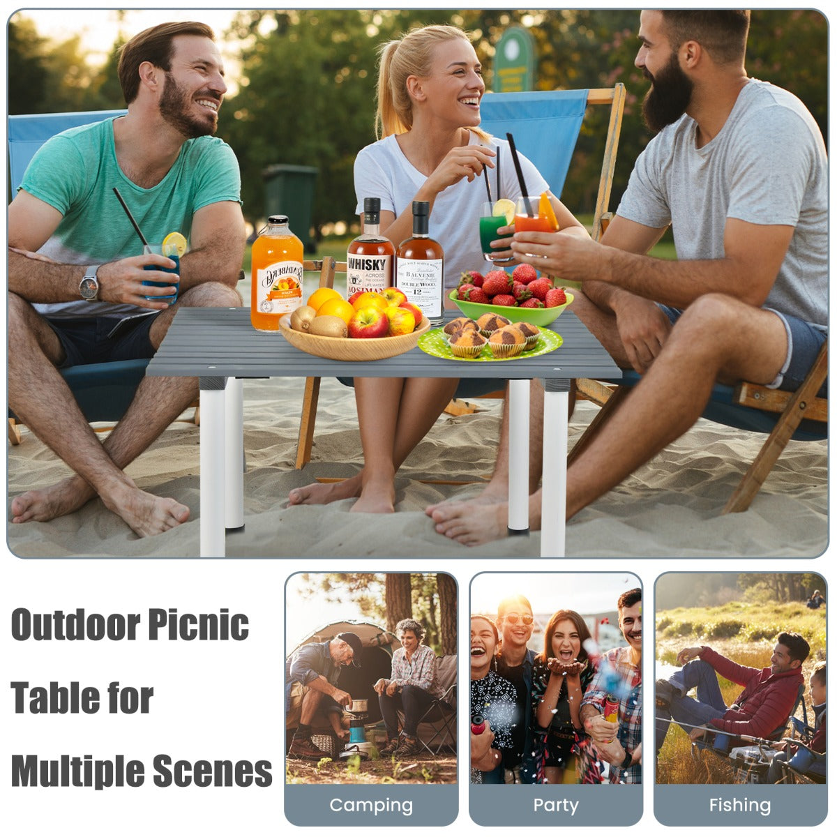 LIVSK Opvouwbare Campingtafel - Natuurlijk Dennenhout - Oprolbaar Blad - Draagtas - Voor 4 Personen - 69 x 69 x 42 cm - Grijs