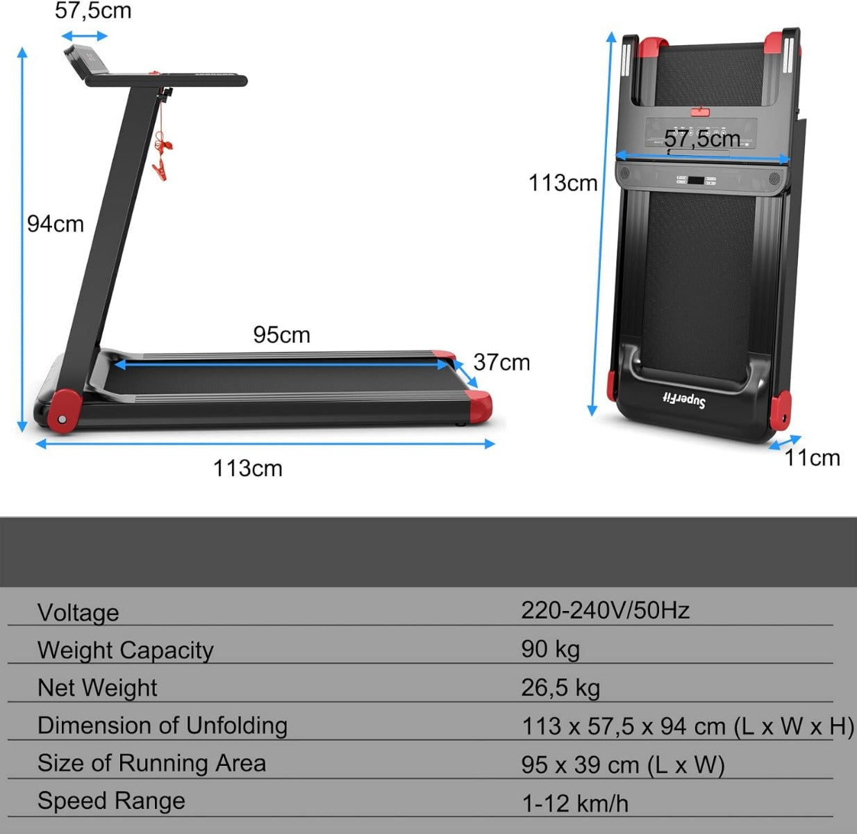 LIVSK Elektrische Opvouwbare Loopband - Bluetooth Luidspreker - LED Display - 12 Programma's - Tot 90 kg - Zwart