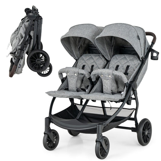 LIVSK Dubbele Kinderwagen - Verstelbare Rugleuning - Opvouwbaar - Veiligheidsgordel - Voor Kinderen 0-3 jaar - Grijs