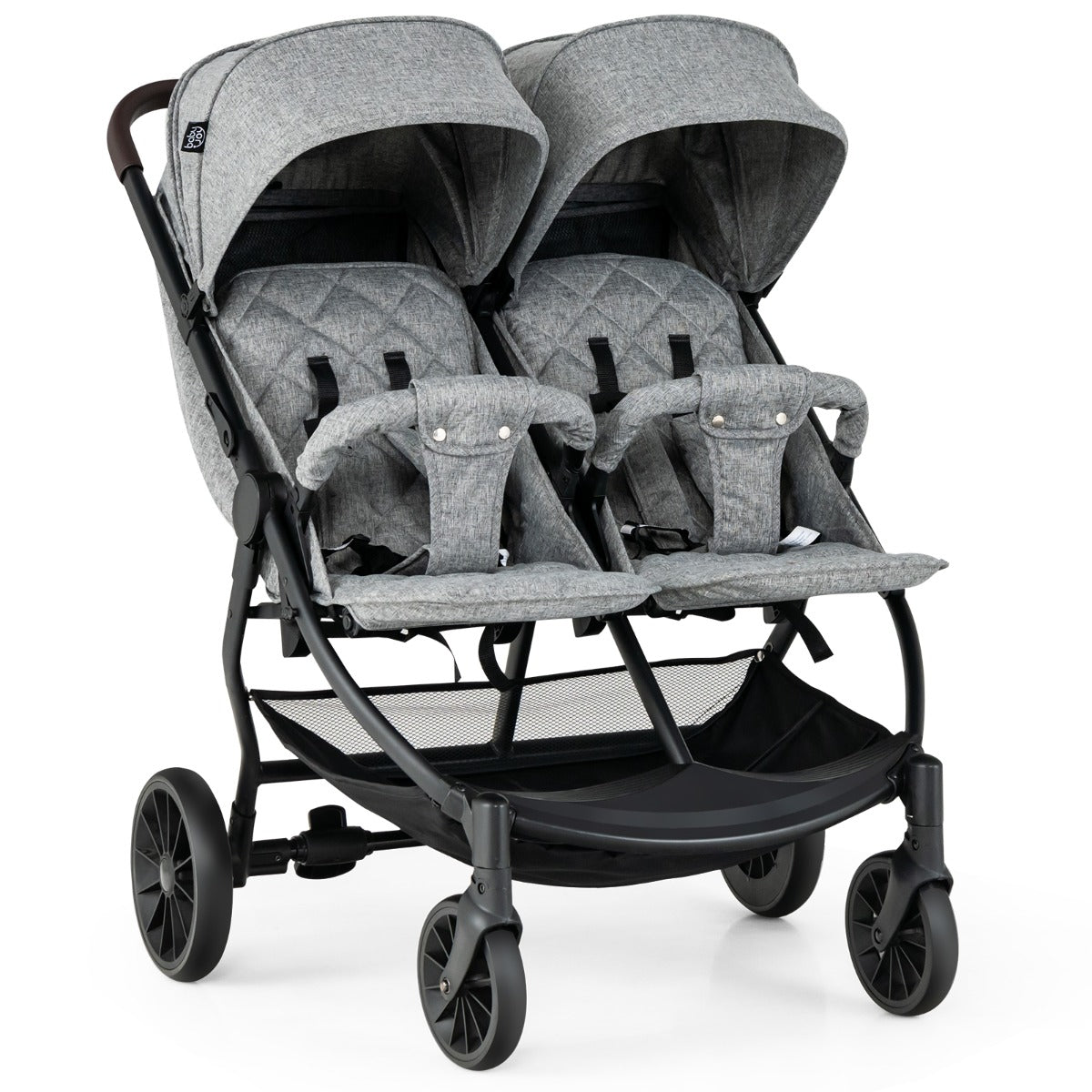 LIVSK Dubbele Kinderwagen - Verstelbare Rugleuning - Opvouwbaar - Veiligheidsgordel - Voor Kinderen 0-3 jaar - Grijs