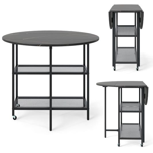 LIVSK Opvouwbare Eettafel - Diameter 100 cm - Voor 2-4 Personen - Klapblad Ontwerp - Vergrendelbare Wielen - Zwart
