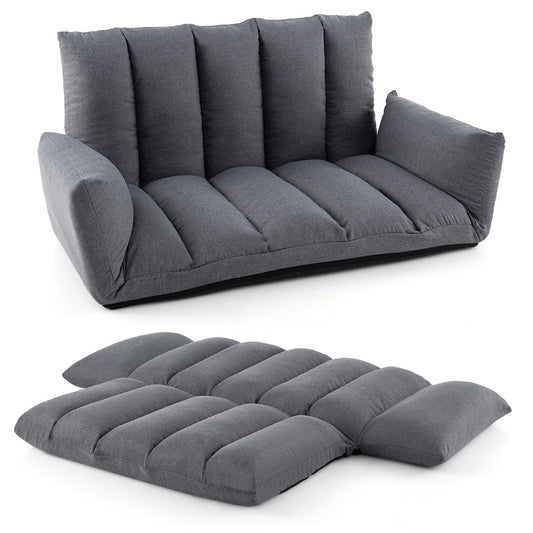 LIVSK Opvouwbare Vloerbank - 5 Verstelbare Rugleuningposities - Luxe Bekleding - Ruimtebesparend - 119 x 76 x 60 cm - Grijs