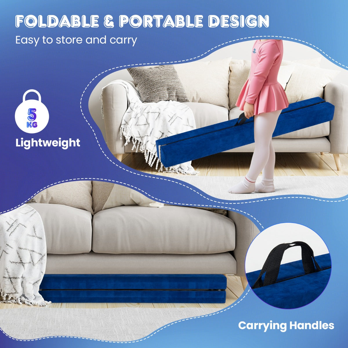 LIVSK Opvouwbare Evenwichtsbalk - EPE-schuim - Suède Bekleding - Antislip Onderlaag - Voor Kinderen 3-10 jaar - Paars/Roze