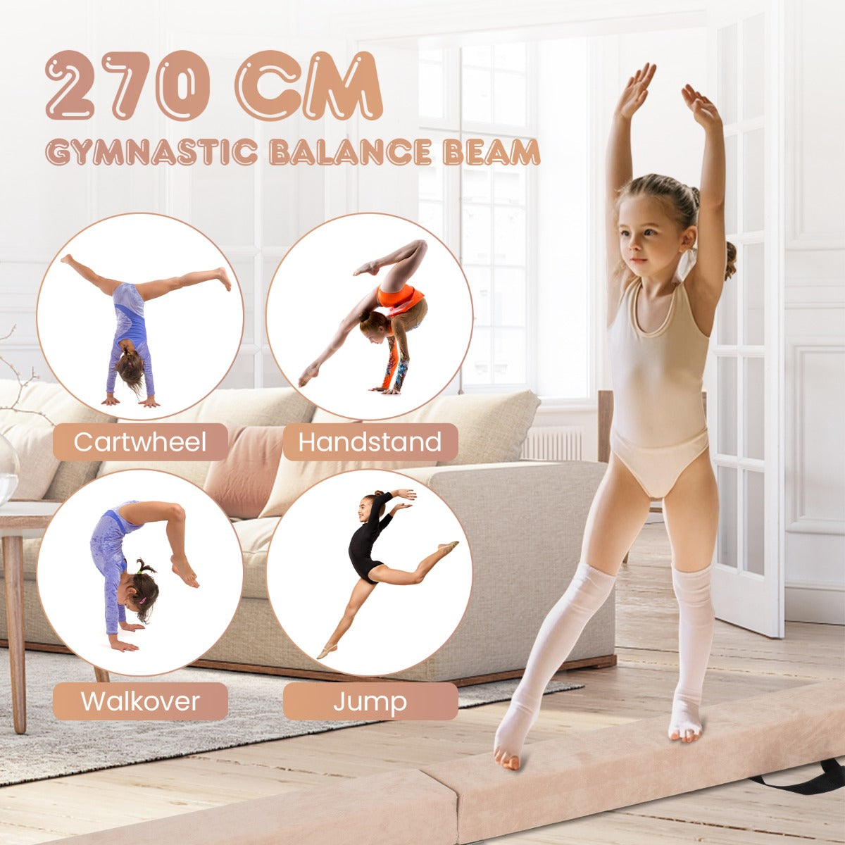 LIVSK Opvouwbare Evenwichtsbalk - EPE-schuim en Suède - Antislip Onderkant - Voor Gymnastiek - Tot 73 kg -