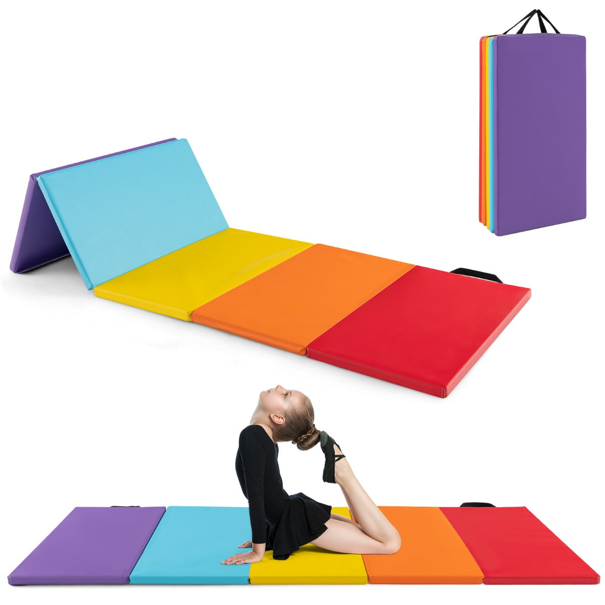 LIVSK Opvouwbare fitnessmat - 5 panelen - Hoogwaardig PU-leer - EPE-schuim - Ondersteunt diverse trainingen - Veelkleurig