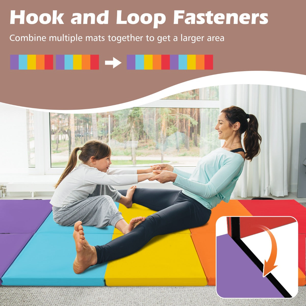 LIVSK Opvouwbare fitnessmat - 5 panelen - Hoogwaardig PU-leer - EPE-schuim - Ondersteunt diverse trainingen - Veelkleurig