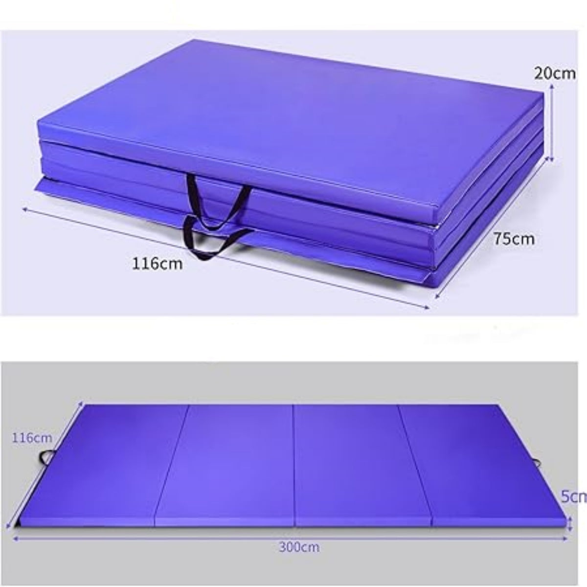 LIVSK Opvouwbare Gymnastiekmat - Draagbaar met Klittenbandsluitingen - 300 x 116 x 5 cm - EPE-schuim en PU-leer - Diep paars