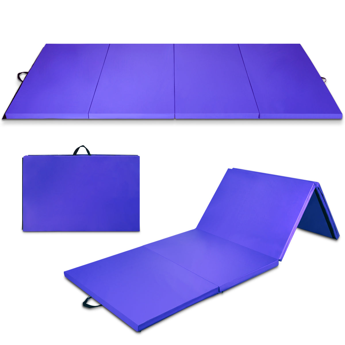 LIVSK Opvouwbare Gymnastiekmat - Draagbaar met Klittenbandsluitingen - 300 x 116 x 5 cm - EPE-schuim en PU-leer - Diep paars