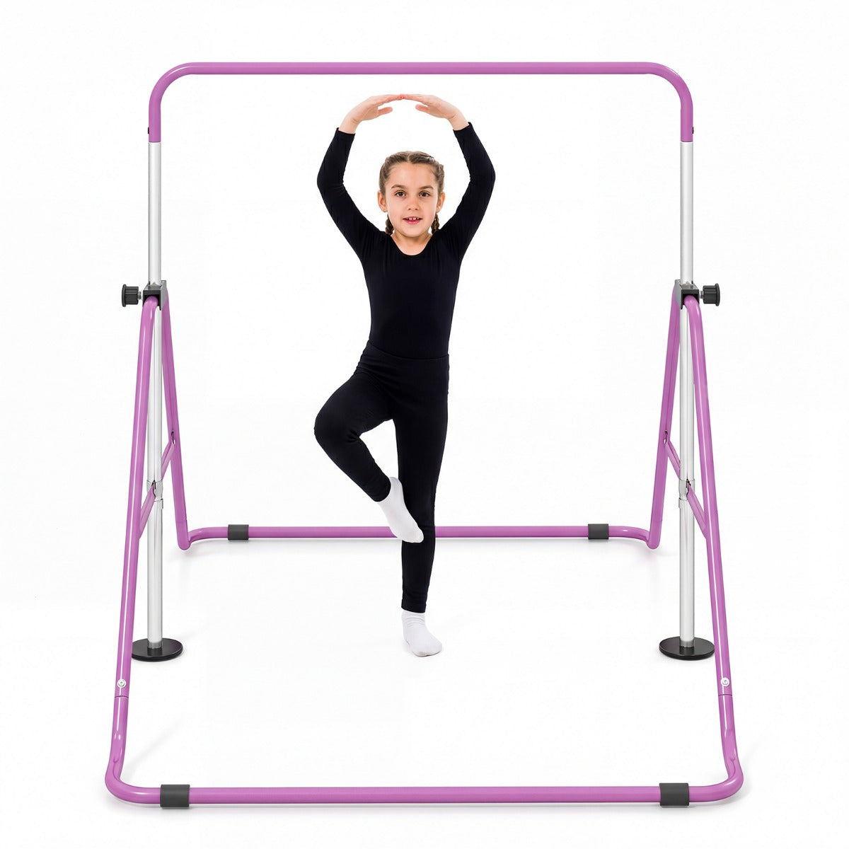 Livsk costway opvouwbare gymnastiekstang voor kinderen in hoogte verstelbare horizontale kip trainingsstang met antislipbasis paars 1