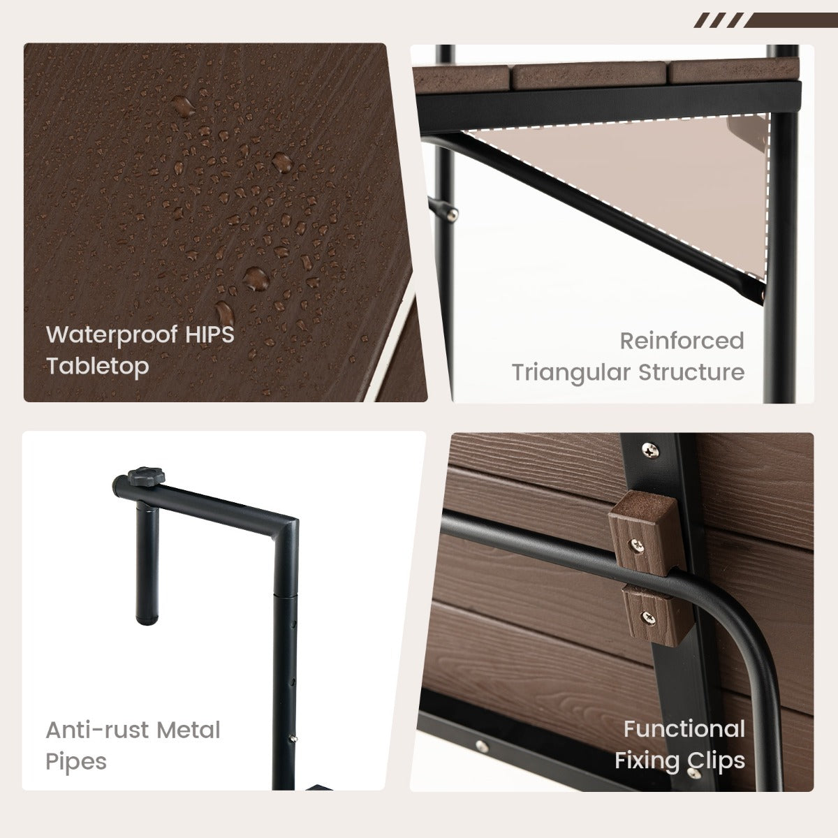 LIVSK Hangende Balkontafel - Verstelbaar voor Balustrades 3-15 cm - Weerbestendig HIPS - Inklapbaar - Zwart