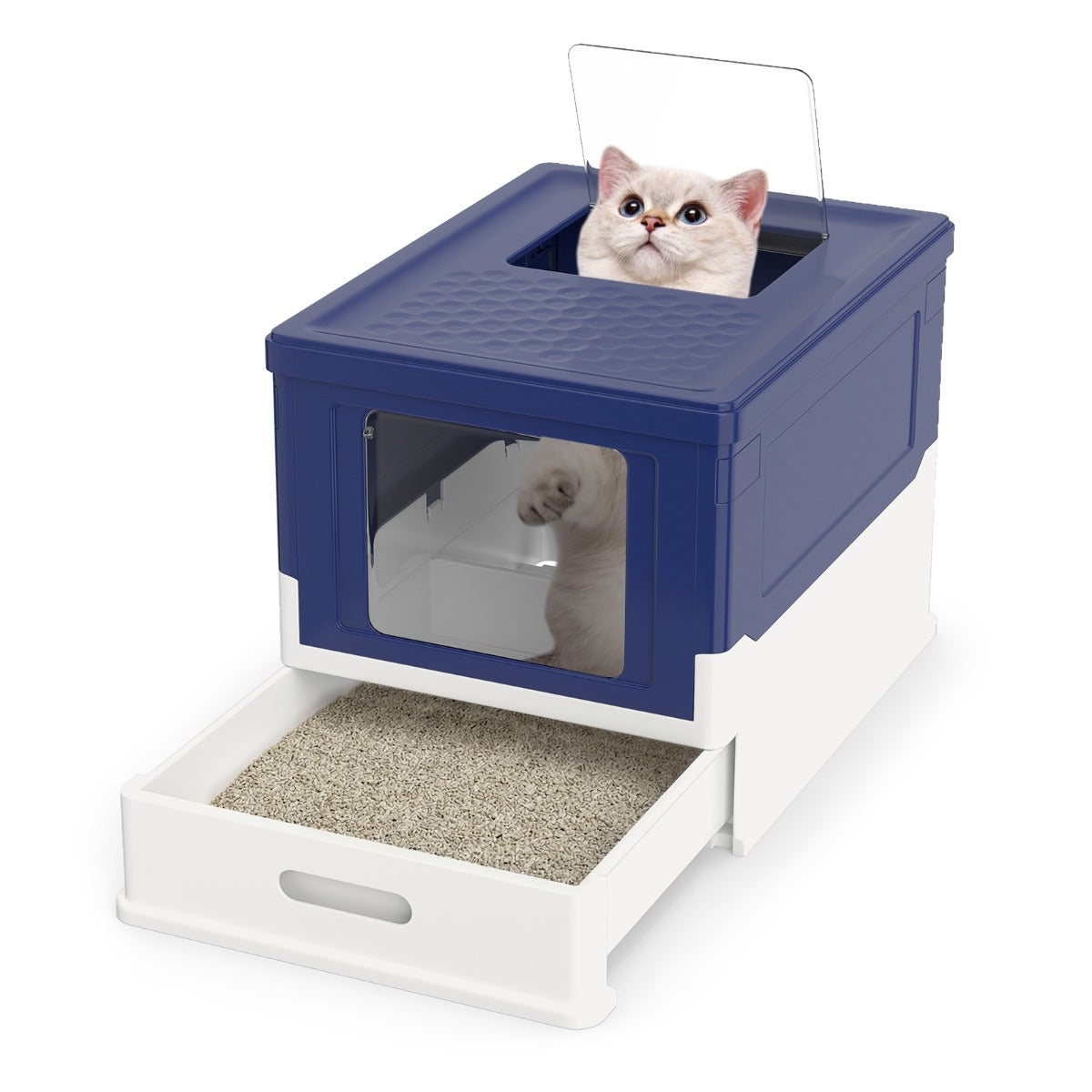 Livsk costway opvouwbare kattenbak met deksel grote volledig afgesloten kattenbak met ingang aan de voorkant en hoge zijwanden blauw
