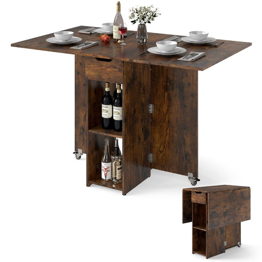 Livsk costway opvouwbare keukentafel opvouwbare tafel voor vier personen met lades donkerbruin