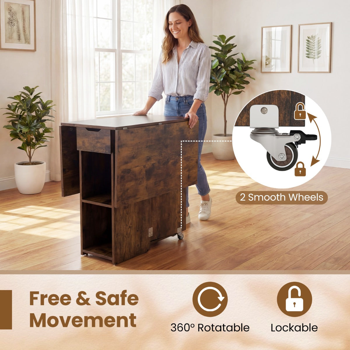 Livsk costway opvouwbare keukentafel opvouwbare tafel voor vier personen met lades donkerbruin 4