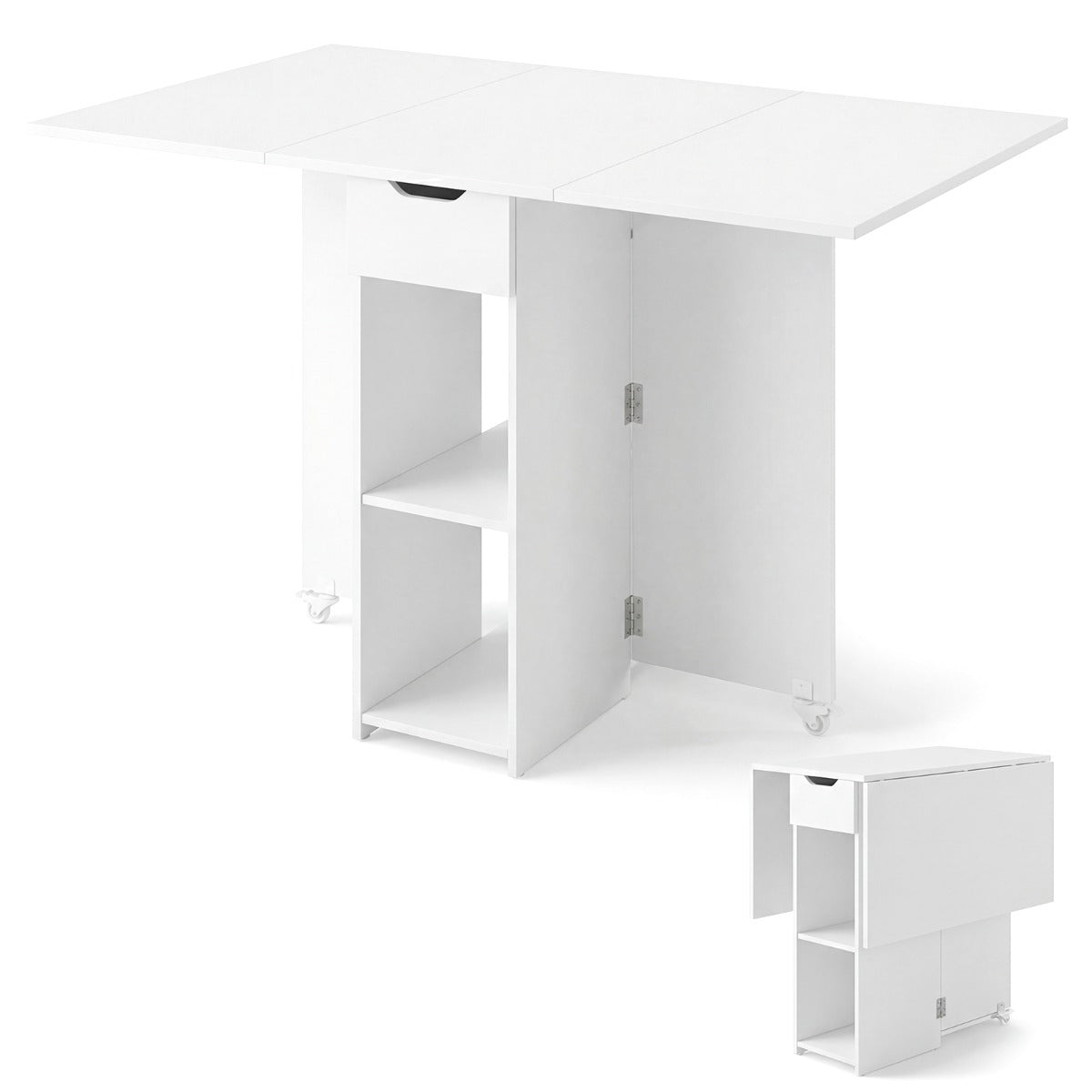 Livsk costway opvouwbare keukentafel opvouwbare tafel voor vier personen met lades wit 1 1