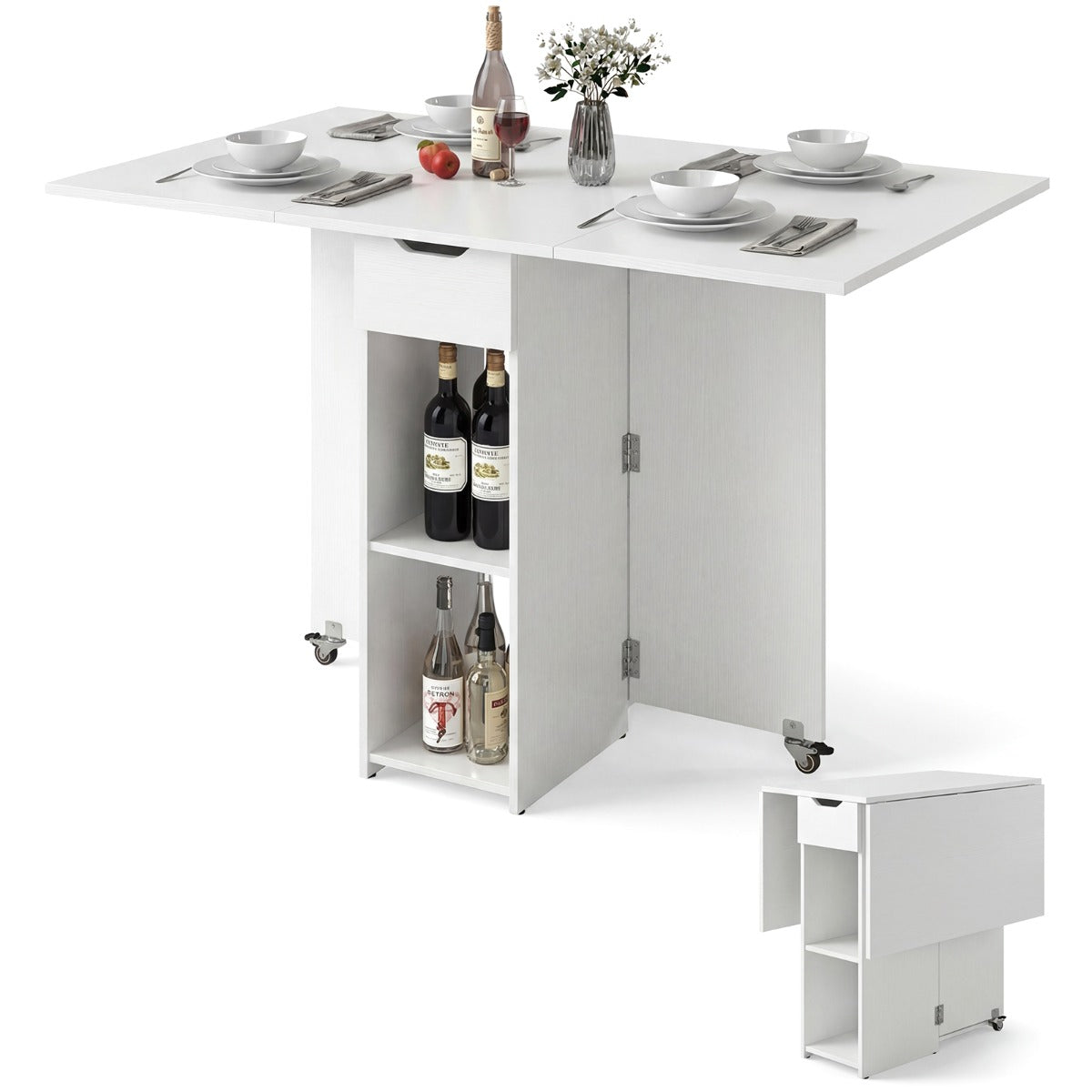 Livsk costway opvouwbare keukentafel opvouwbare tafel voor vier personen met lades wit