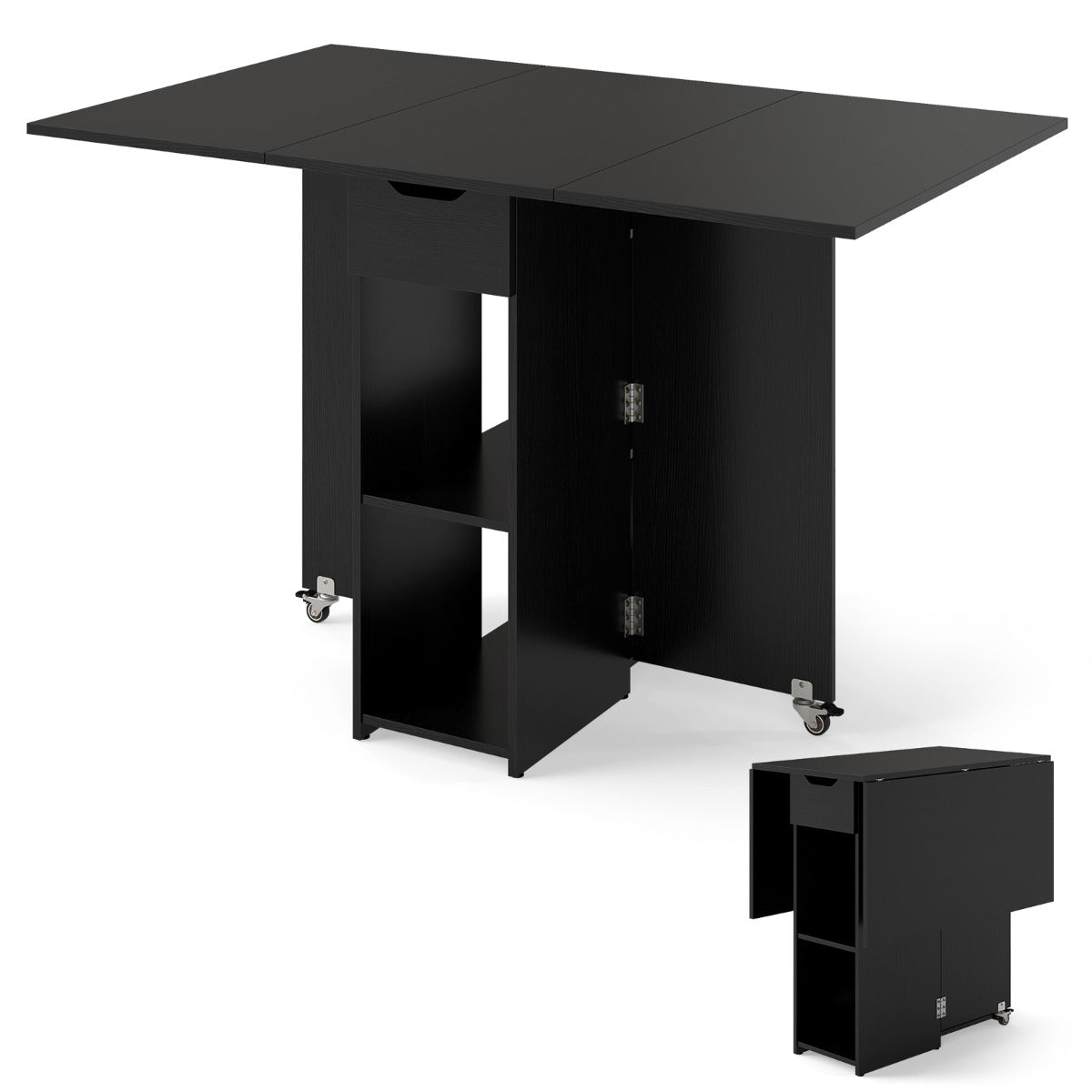 Livsk costway opvouwbare keukentafel opvouwbare tafel voor vier personen met lades zwart 1 1