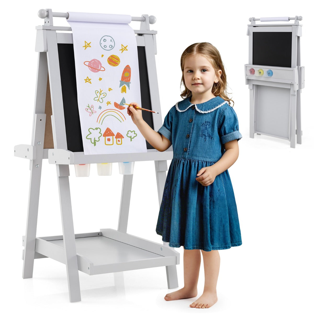 LIVSK Dubbelzijdige Kinderezel 3-in-1 - Whiteboard en Magnetisch Bord - Inklapbaar - 3 Verstelbare Hoogtes - Veilig en Stabiel -
