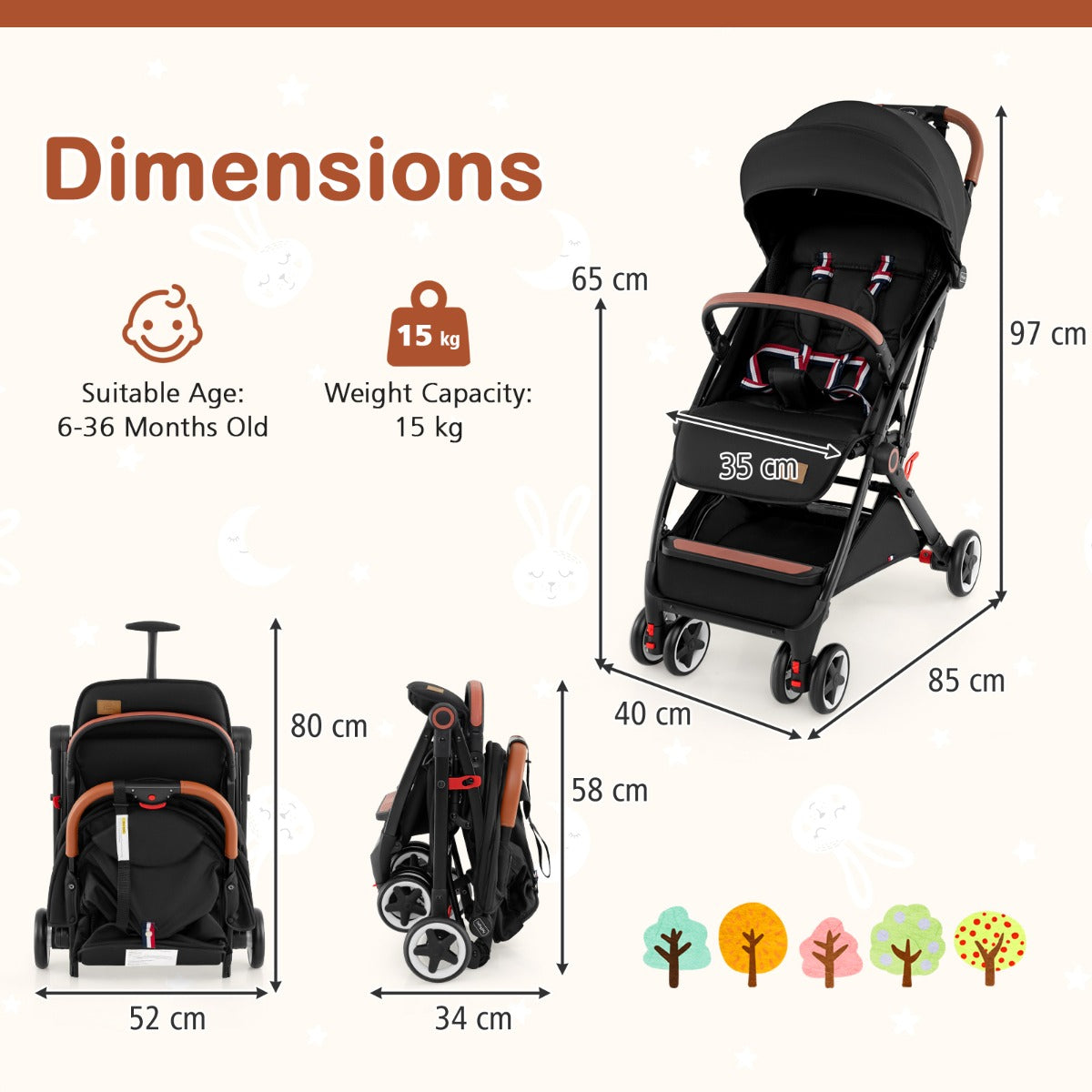 Livsk costway opvouwbare kinderwagen draagbare buggy met uitschuifbare zonnekap verstelbare rugleuning en voetsteun licht aluminium frame 1
