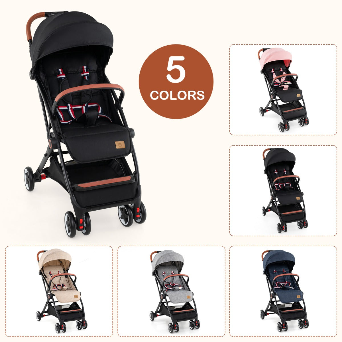 Livsk costway opvouwbare kinderwagen draagbare buggy met uitschuifbare zonnekap verstelbare rugleuning en voetsteun licht aluminium frame