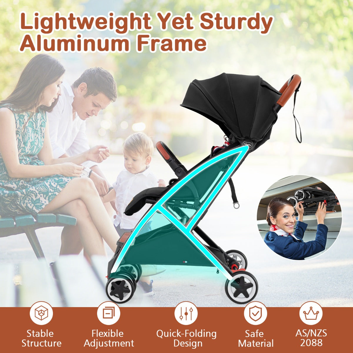 Livsk costway opvouwbare kinderwagen draagbare buggy met uitschuifbare zonnekap verstelbare rugleuning en voetsteun licht aluminium frame
