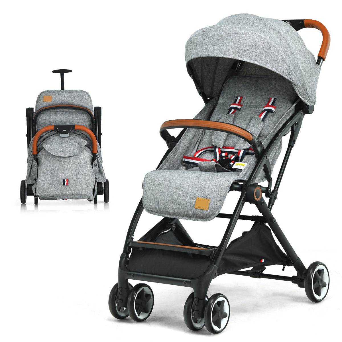 LIVSK Opvouwbare Kinderwagen - Verstelbare Rugleuning - Lichtgewicht Aluminium - 5-puntsveiligheidsgordel - Tot 15 kg - Grijs