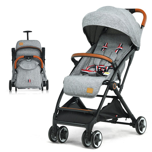 LIVSK Opvouwbare Kinderwagen - Verstelbare Rugleuning - Lichtgewicht Aluminium - 5-puntsveiligheidsgordel - Tot 15 kg - Grijs