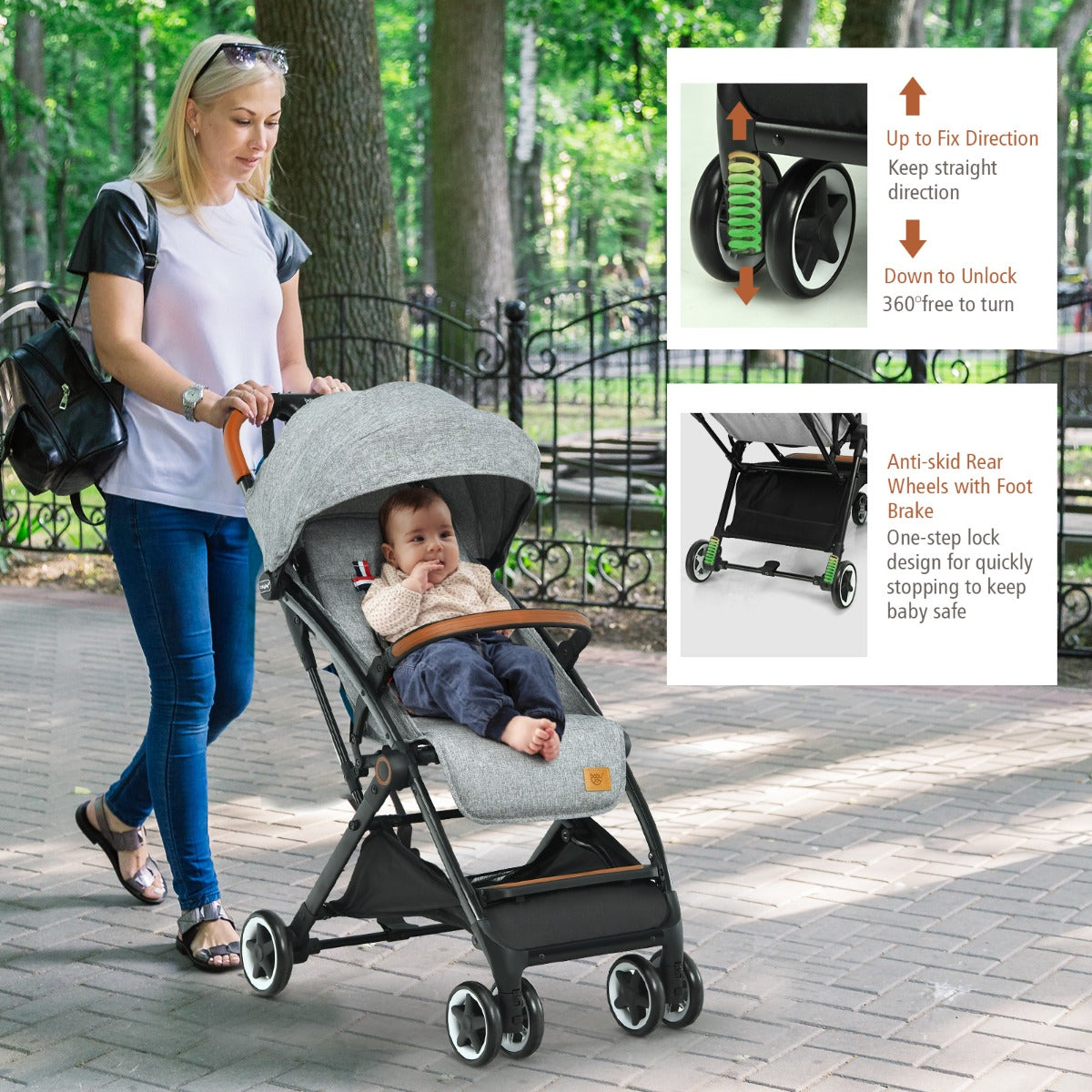 LIVSK Opvouwbare Kinderwagen - Verstelbare Rugleuning - Lichtgewicht Aluminium - 5-puntsveiligheidsgordel - Tot 15 kg - Grijs