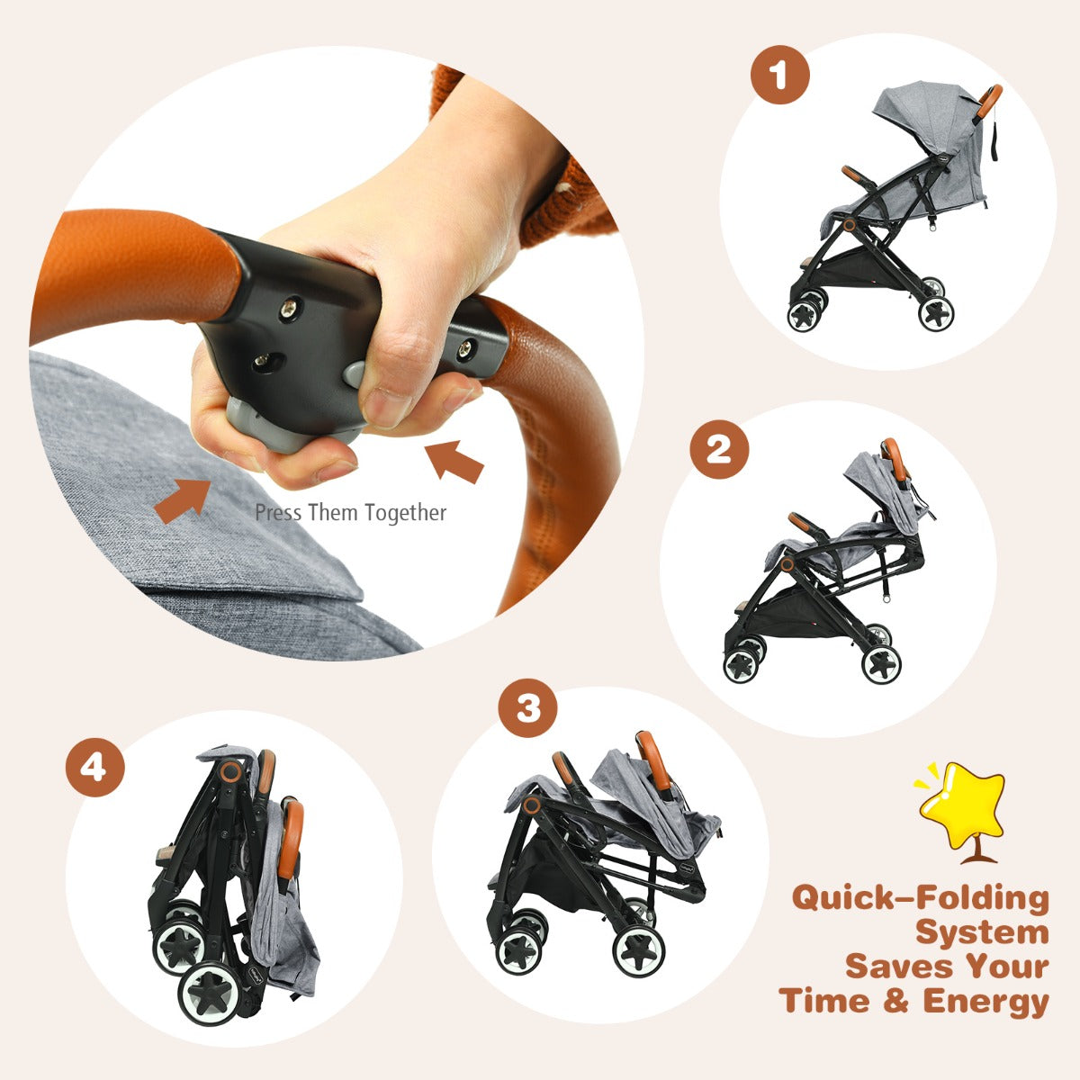 LIVSK Opvouwbare Kinderwagen - Verstelbare Rugleuning - Lichtgewicht Aluminium - 5-puntsveiligheidsgordel - Tot 15 kg - Grijs